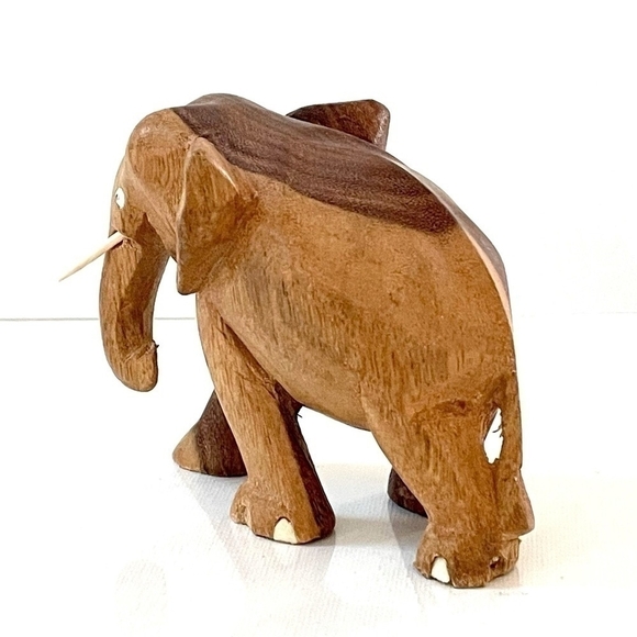 Hand Carved Tan Wood Elephant Statue Elephant Figurine Home Art Decor Gift - Picture 6 of 6
